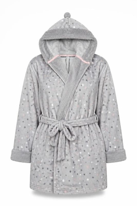 Marks and Spencer Women Grey Fleece Hooded Plus Robe 20-22