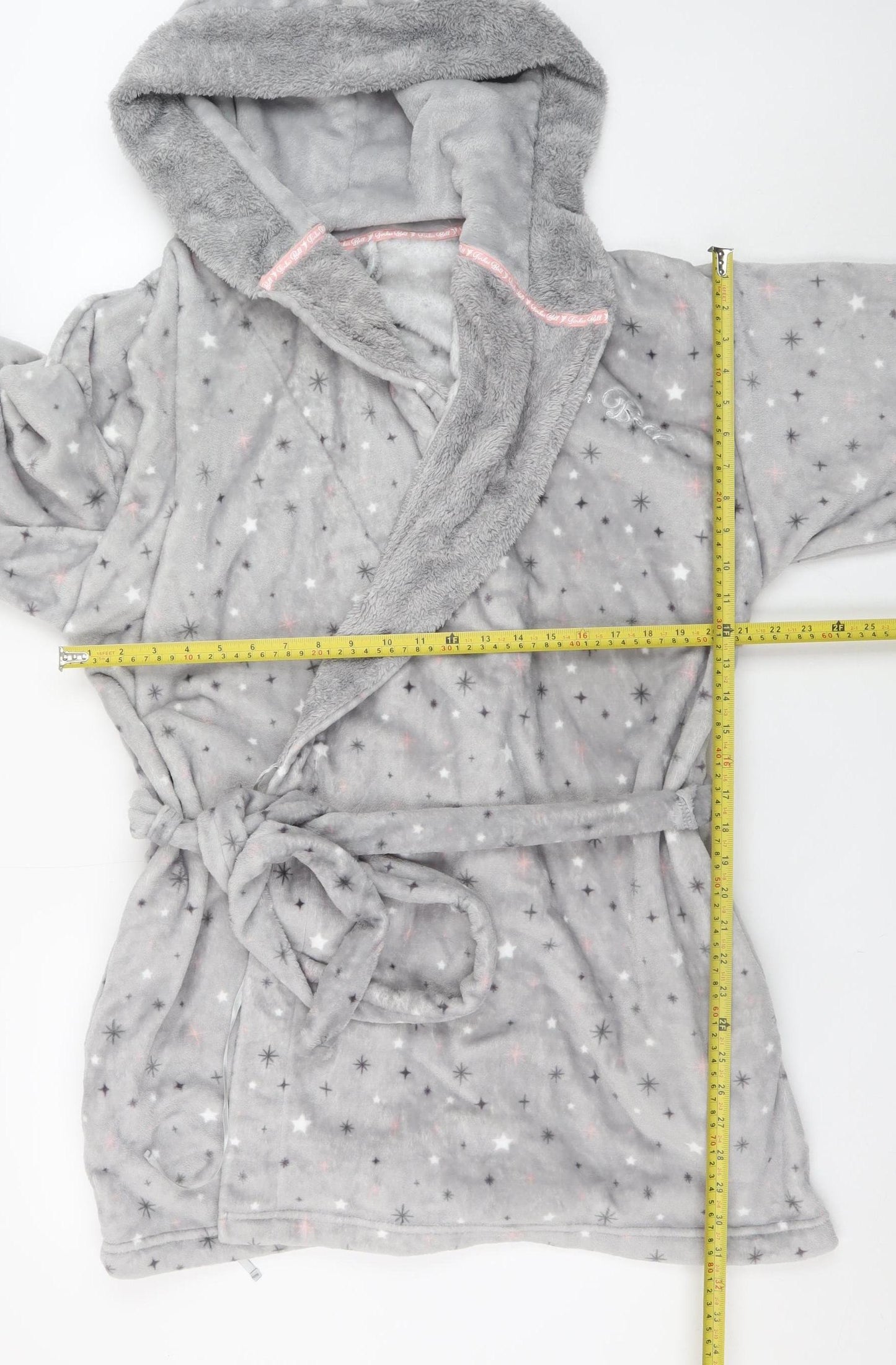 Marks and Spencer Women Grey Fleece Hooded Plus Robe 20-22