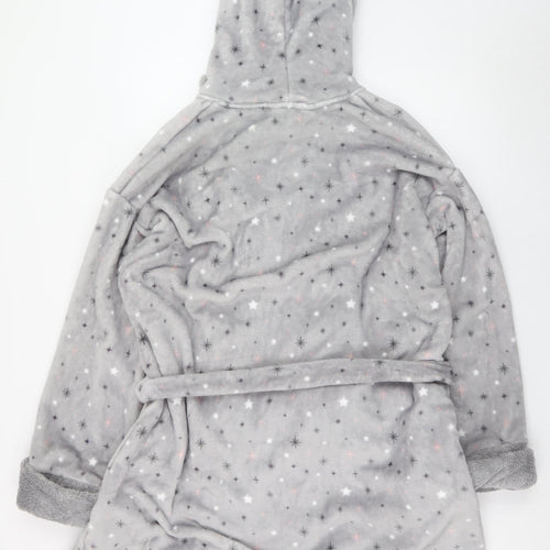 Marks and Spencer Women Grey Fleece Hooded Plus Robe 20-22