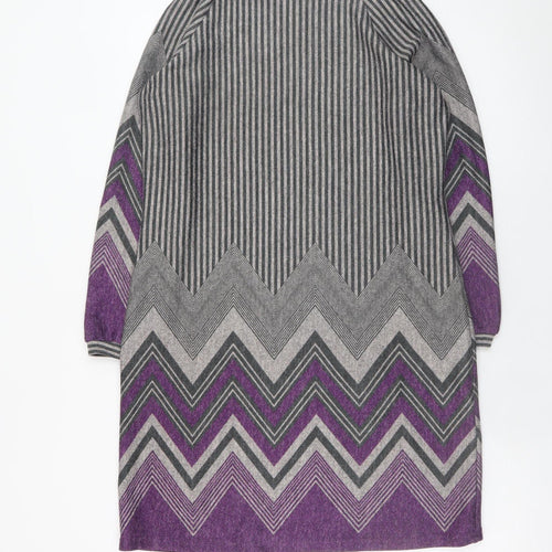 Klass Women Grey Purple Chevron Knit Shift Dress M