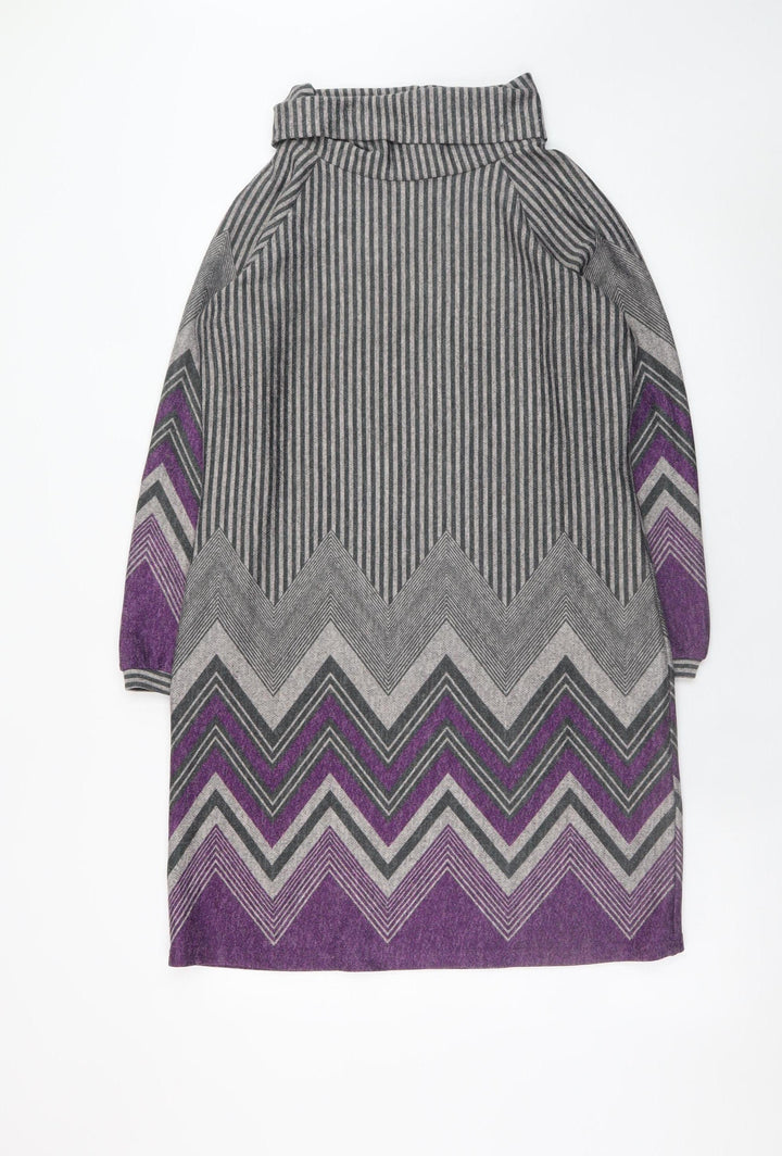 Klass Women Grey Purple Chevron Knit Shift Dress M