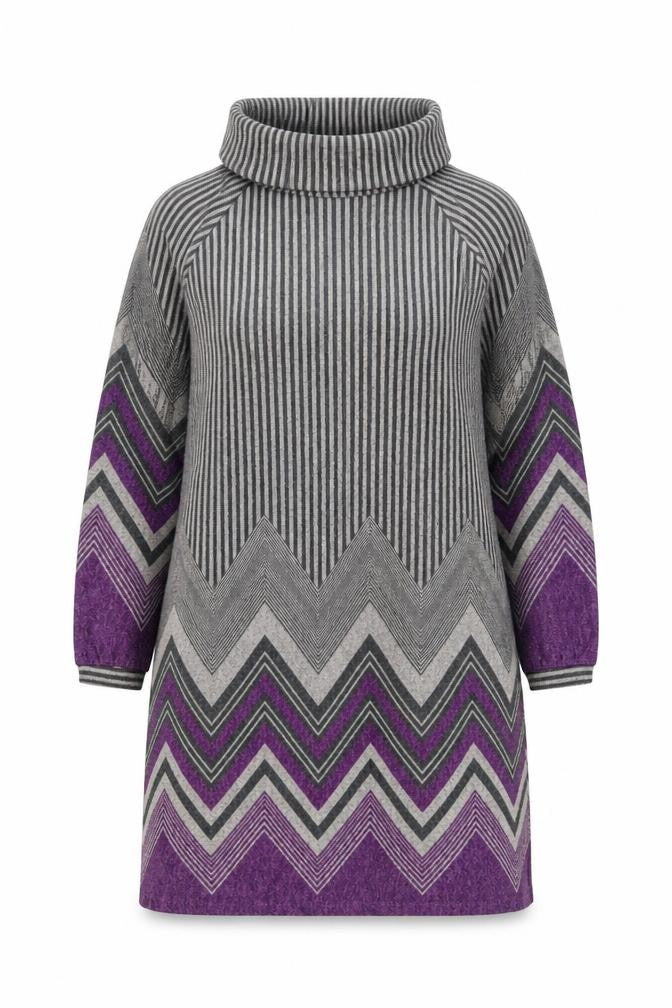 Front view of Klass Women Grey Purple Chevron Knit Shift Dress M