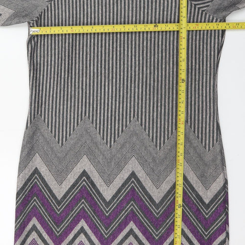 Klass Women Grey Purple Chevron Knit Shift Dress M