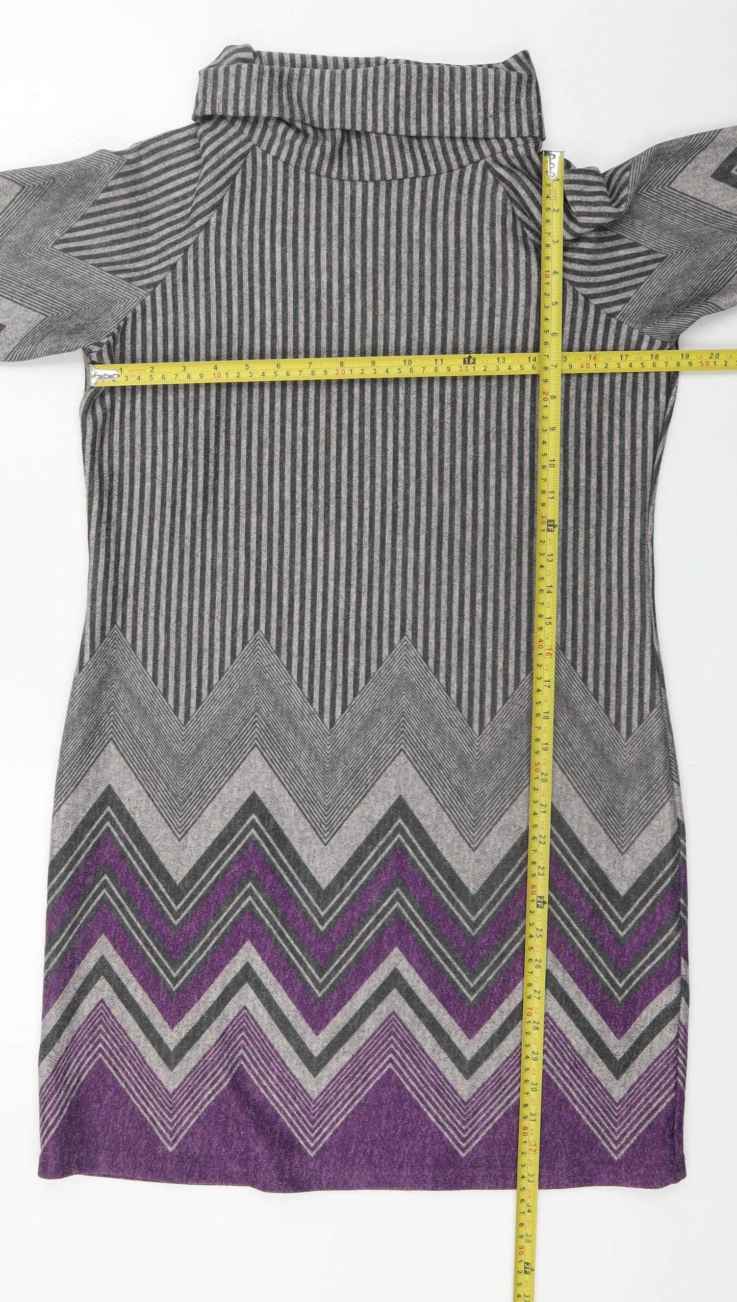 Klass Women Grey Purple Chevron Knit Shift Dress M