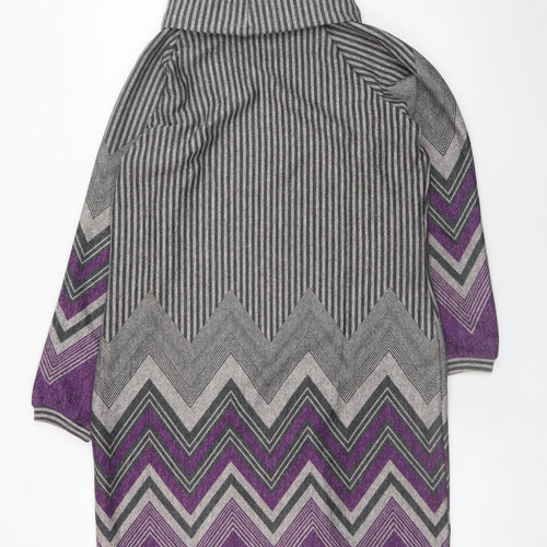 Klass Women Grey Purple Chevron Knit Shift Dress M