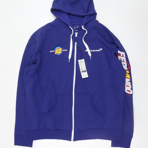 McLaren Mens Blue Full Zip Hoodie XXL Racing Graphic Sweatshirt