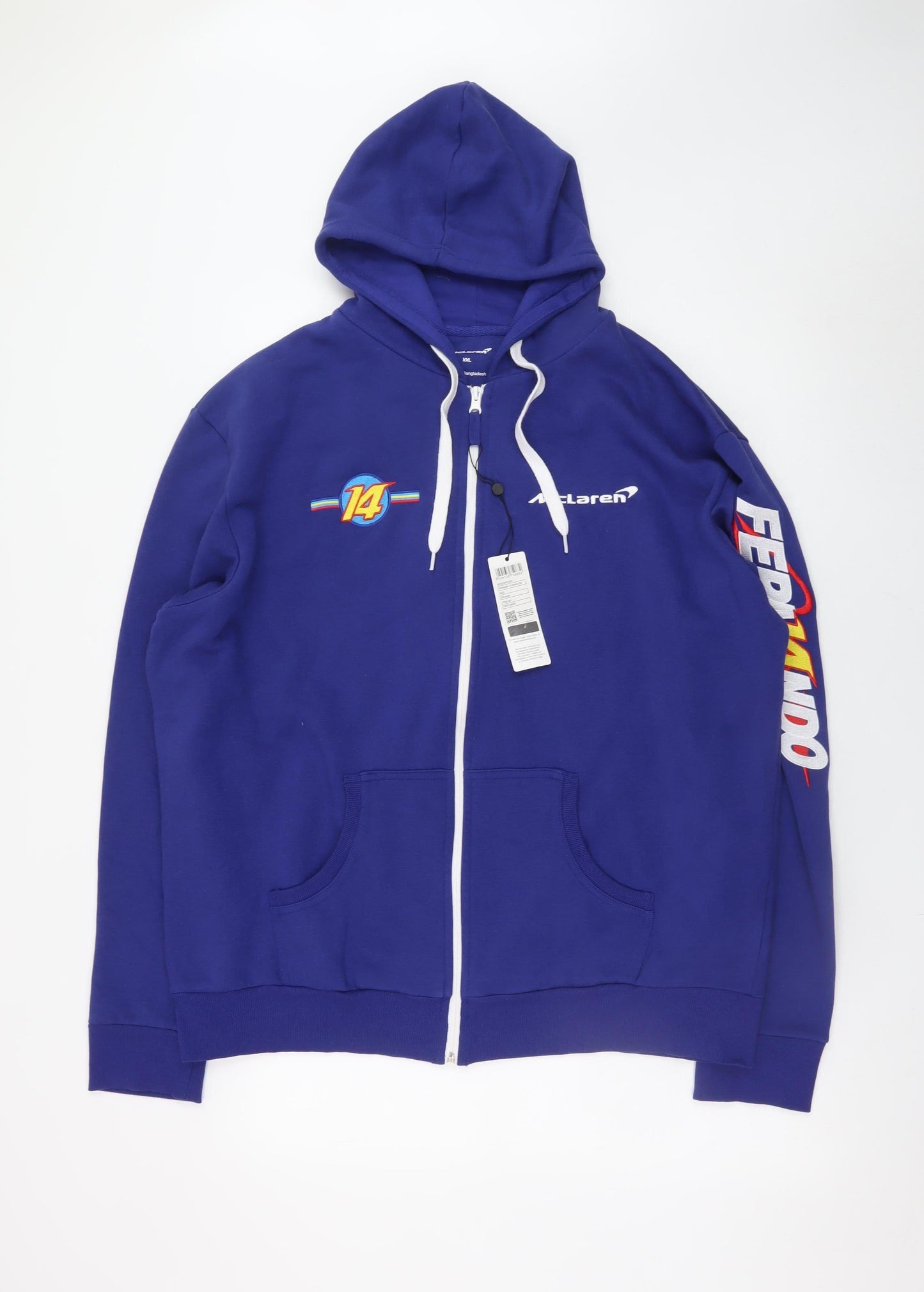 McLaren Mens Blue Full Zip Hoodie XXL Racing Graphic Sweatshirt