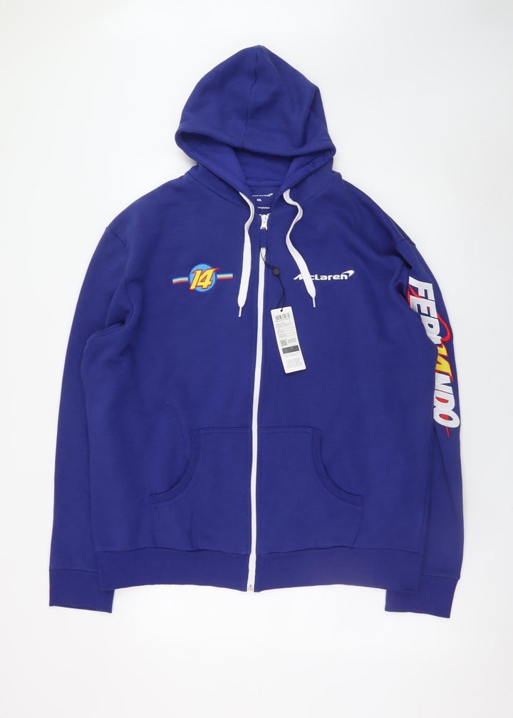 McLaren Mens Blue Full Zip Hoodie XXL Racing Graphic Sweatshirt