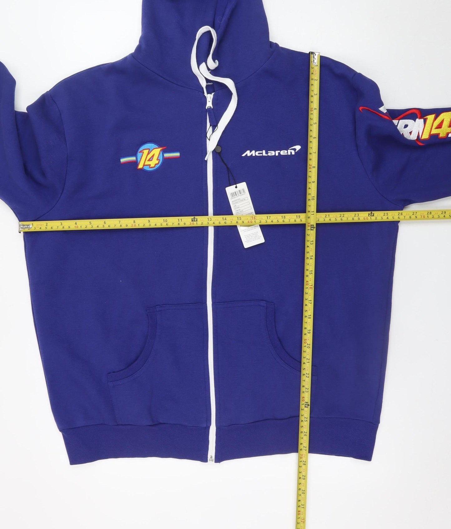 McLaren Mens Blue Full Zip Hoodie XXL Racing Graphic Sweatshirt