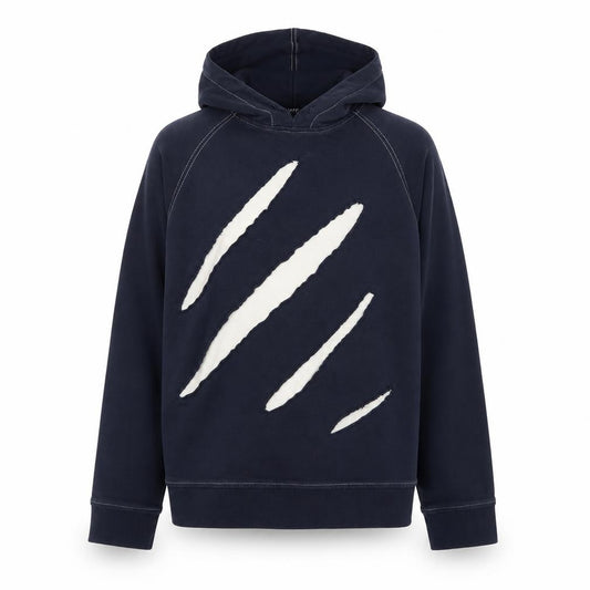 Front view of Topman Men's Navy Blue XL Pullover Hoodie with Claw Slash Design