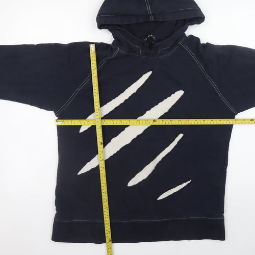 Topman Men's Navy Blue XL Pullover Hoodie with Claw Slash Design