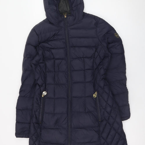 Michael Kors Women's Blue Long Hooded Down Puffer Coat Size S