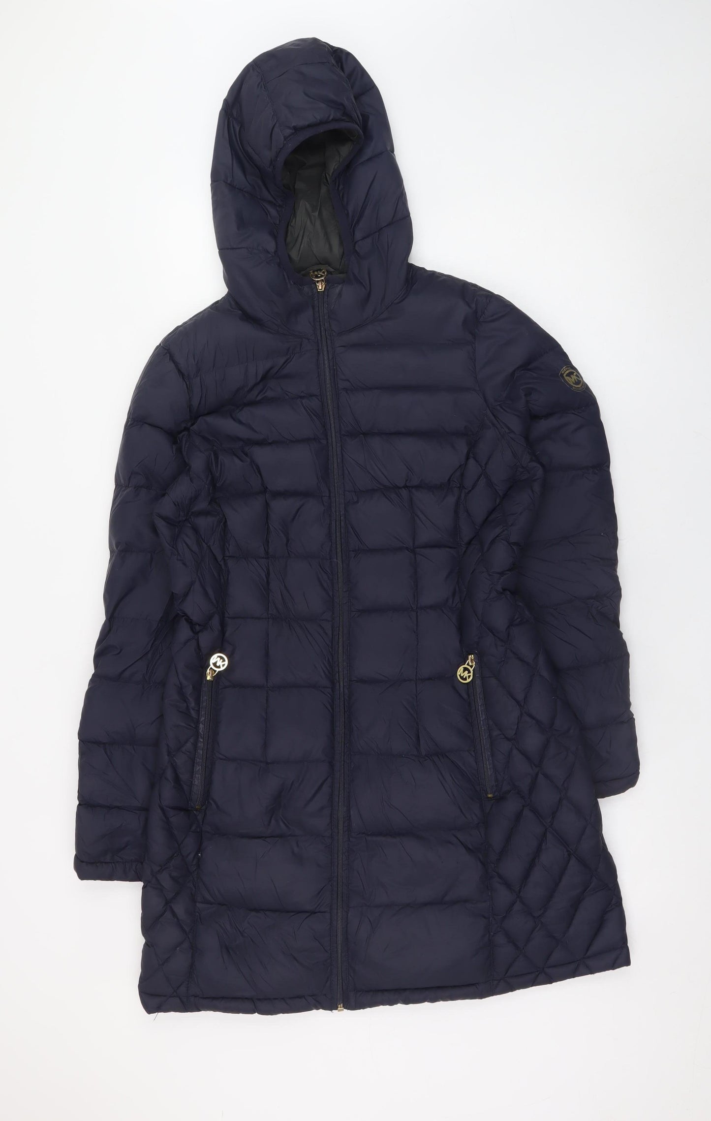 Michael Kors Women's Blue Long Hooded Down Puffer Coat Size S