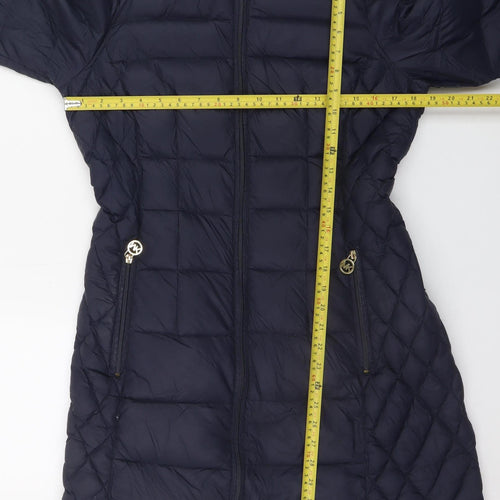 Michael Kors Women's Blue Long Hooded Down Puffer Coat Size S