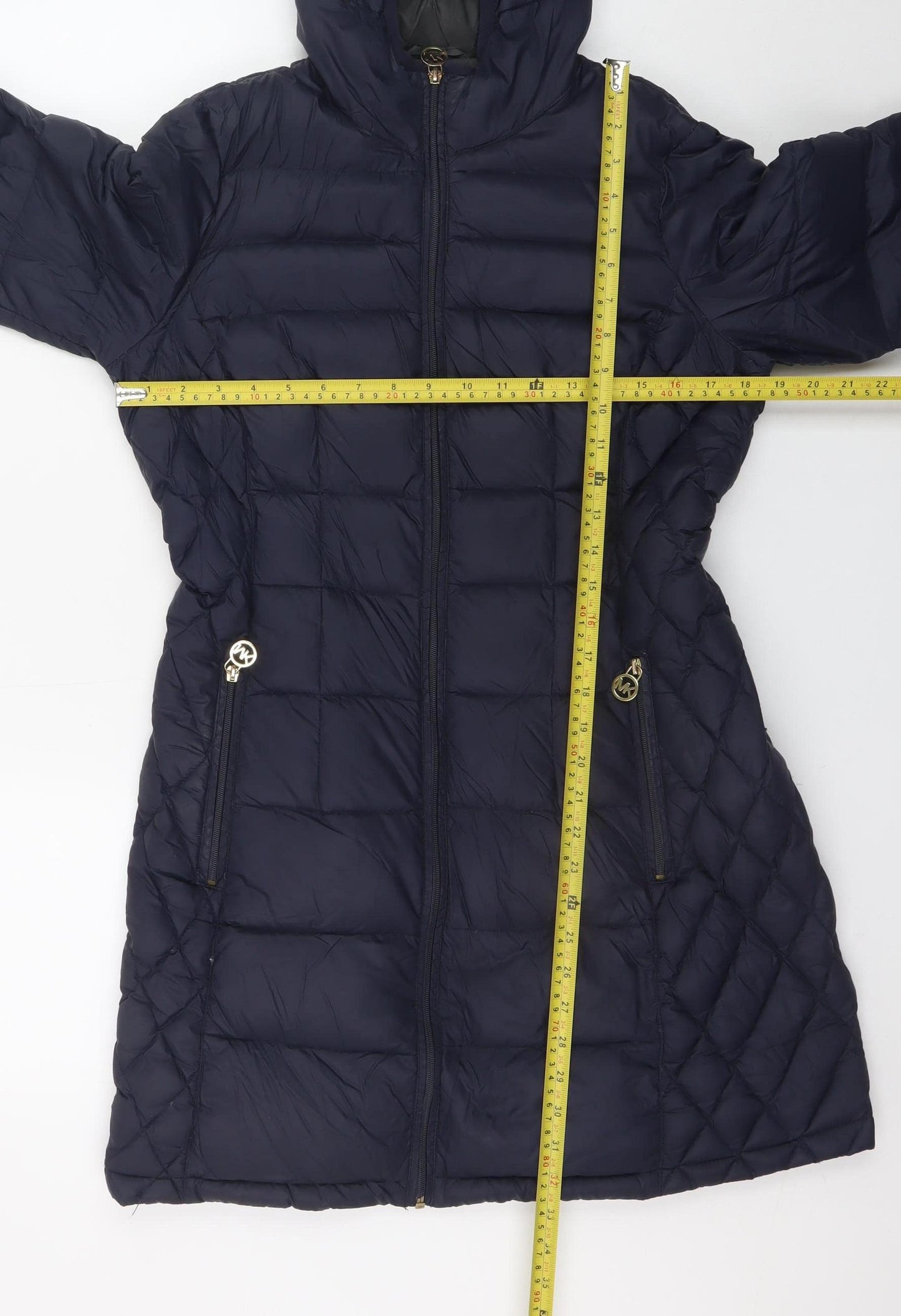 Michael Kors Women's Blue Long Hooded Down Puffer Coat Size S
