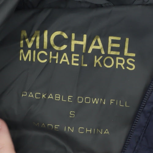 Michael Kors Women's Blue Long Hooded Down Puffer Coat Size S