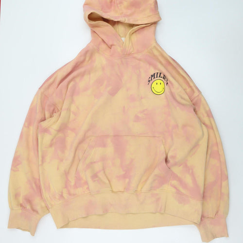 H&M Smiley Women’s Pink Tie-Dye Pullover Hoodie L Cotton Blend