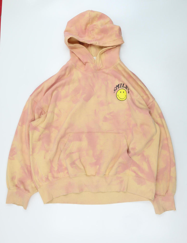 H&M Smiley Women’s Pink Tie-Dye Pullover Hoodie L Cotton Blend