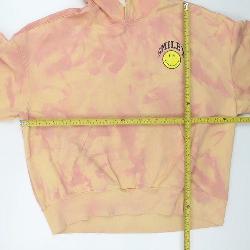 H&M Smiley Women’s Pink Tie-Dye Pullover Hoodie L Cotton Blend