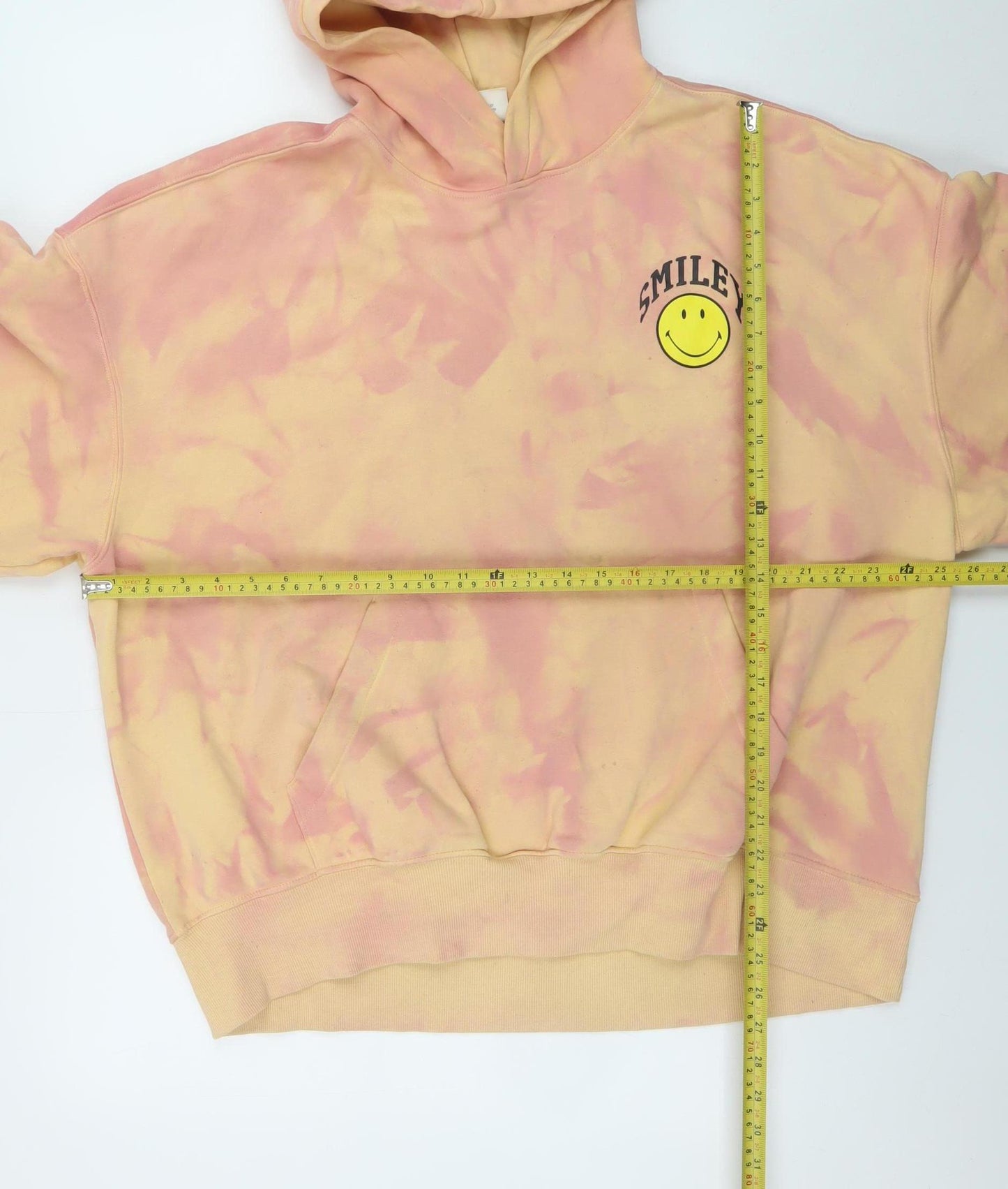 H&M Smiley Women’s Pink Tie-Dye Pullover Hoodie L Cotton Blend