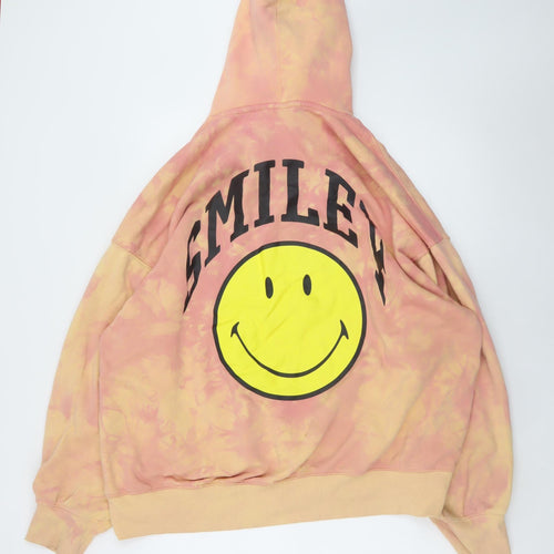 H&M Smiley Women’s Pink Tie-Dye Pullover Hoodie L Cotton Blend