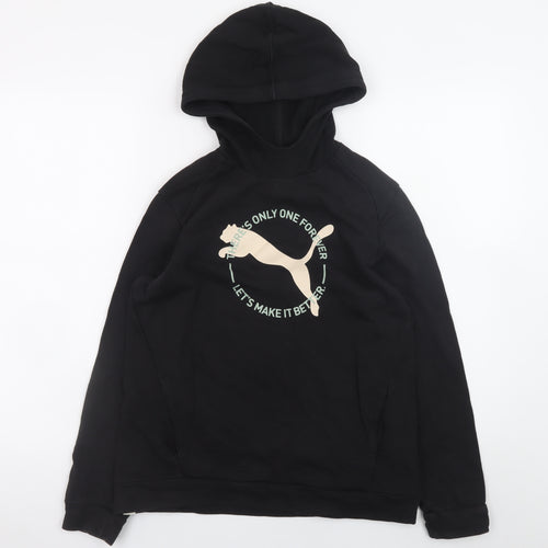 Puma Boys Black Pullover Hoodie 13-14 Years Cotton Viscose Logo Sweatshirt