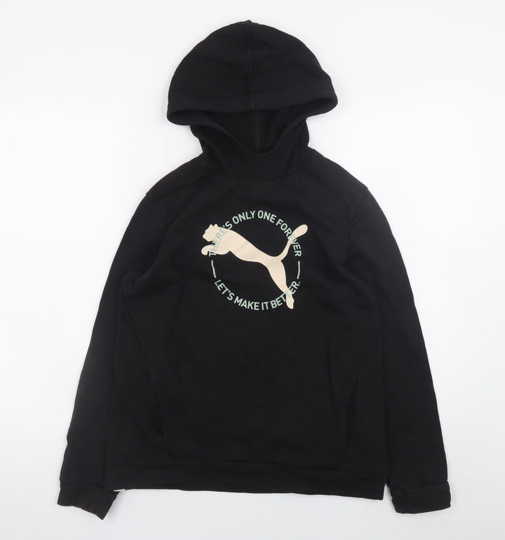 Puma Boys Black Pullover Hoodie 13-14 Years Cotton Viscose Logo Sweatshirt