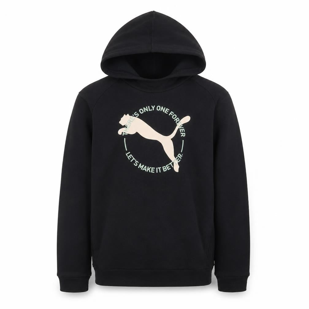 Puma Boys Black Pullover Hoodie 13-14 Years Cotton Viscose Logo Sweatshirt