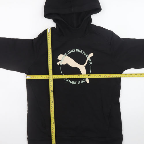 Puma Boys Black Pullover Hoodie 13-14 Years Cotton Viscose Logo Sweatshirt
