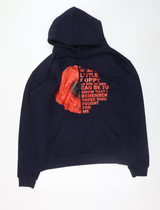 Uneek Men's Blue 2XL Pullover Hoodie with Poppy Graphic Print