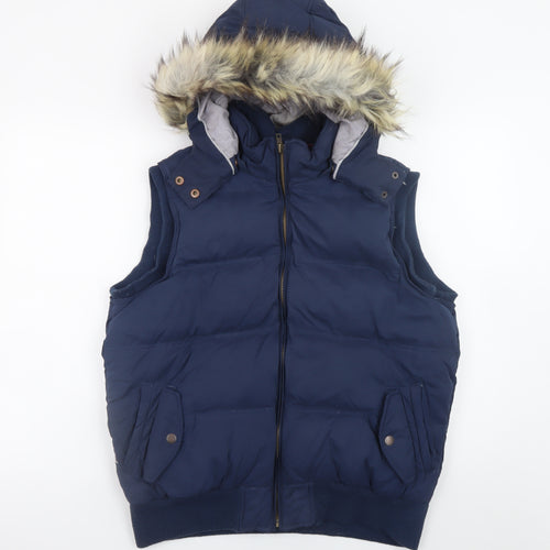 Uneek Womens Blue 2XL Hooded Puffer Waistcoat with Faux Fur Trim