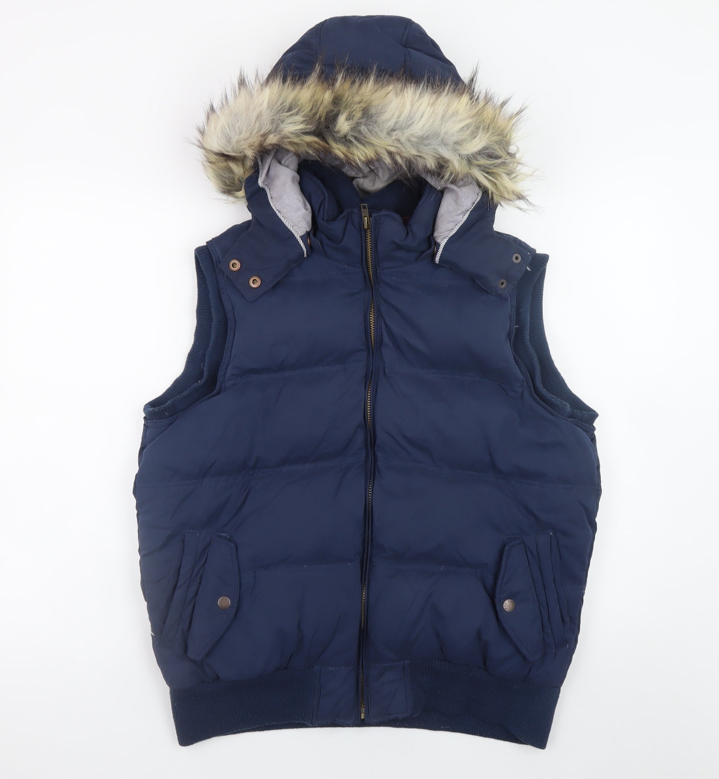 Uneek Womens Blue 2XL Hooded Puffer Waistcoat with Faux Fur Trim