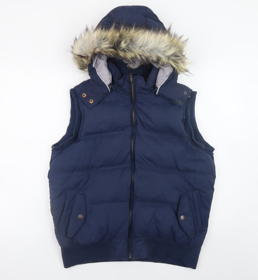 Uneek Womens Blue 2XL Hooded Puffer Waistcoat with Faux Fur Trim