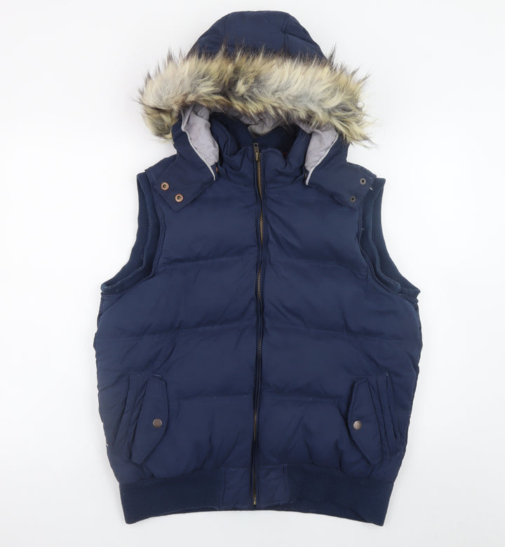 Uneek Womens Blue 2XL Hooded Puffer Waistcoat with Faux Fur Trim