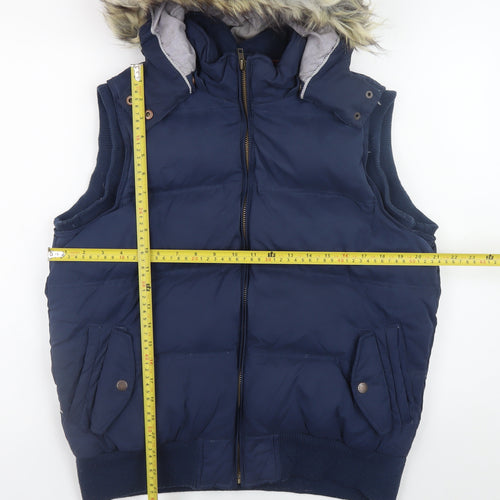 Uneek Womens Blue 2XL Hooded Puffer Waistcoat with Faux Fur Trim