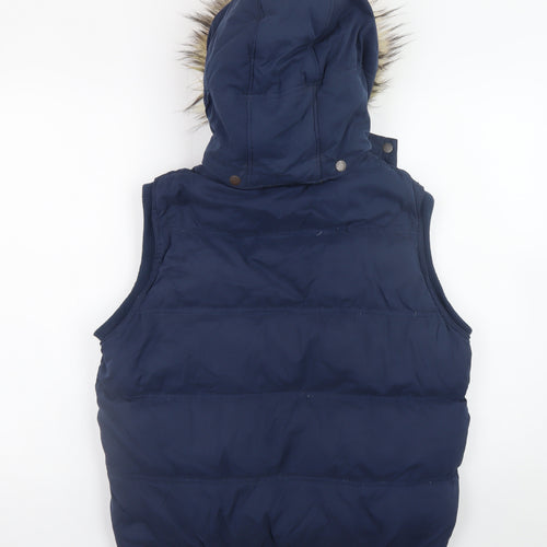 Uneek Womens Blue 2XL Hooded Puffer Waistcoat with Faux Fur Trim