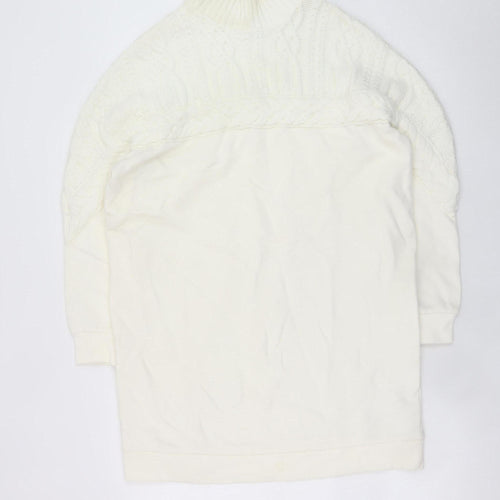 River Island Women’s White Knit Sweater Dress M High Neck Winter Style