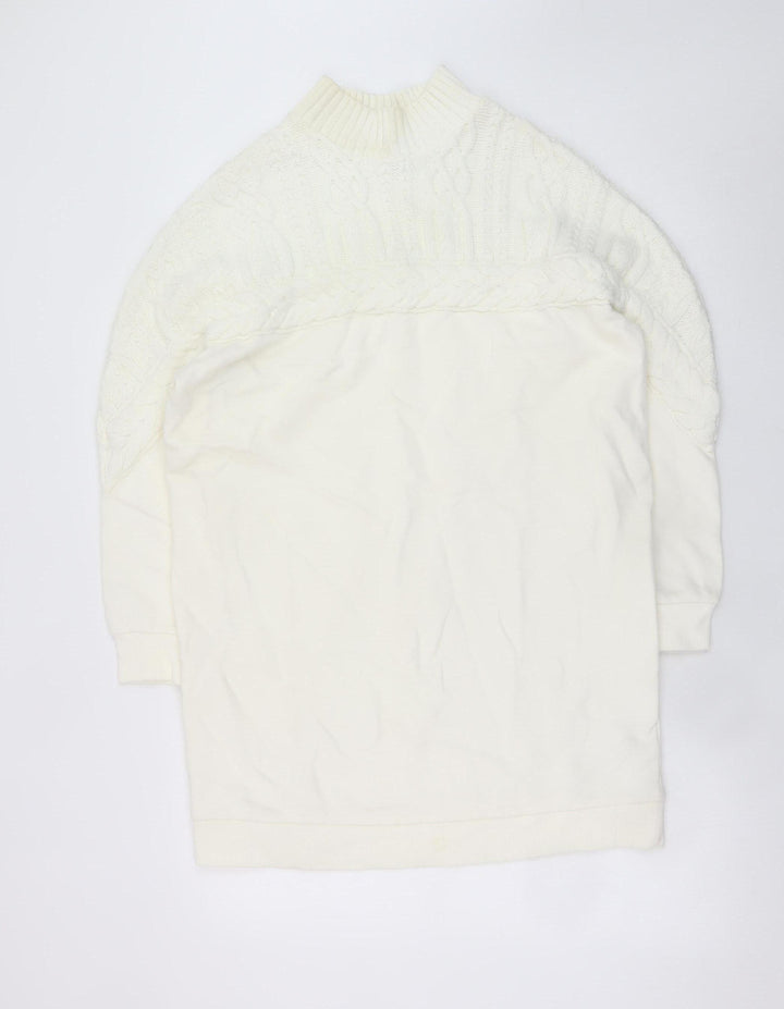 River Island Women’s White Knit Sweater Dress M High Neck Winter Style