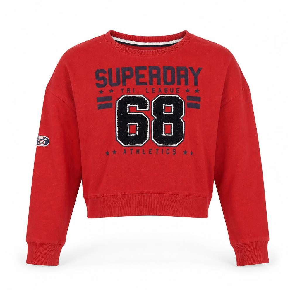 Front view of Superdry Women's Red XS Cropped Pullover Sweatshirt 68 Athletics