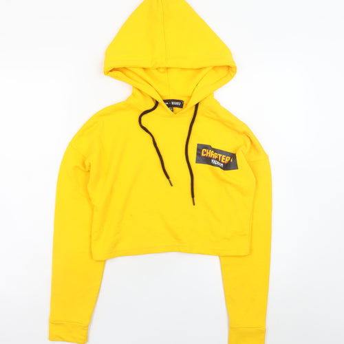 Missguided Women Yellow Cropped Pullover Hoodie UK 4 Cotton Blend