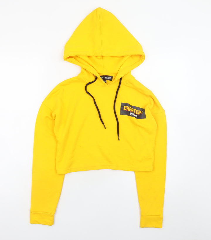 Missguided Women Yellow Cropped Pullover Hoodie UK 4 Cotton Blend