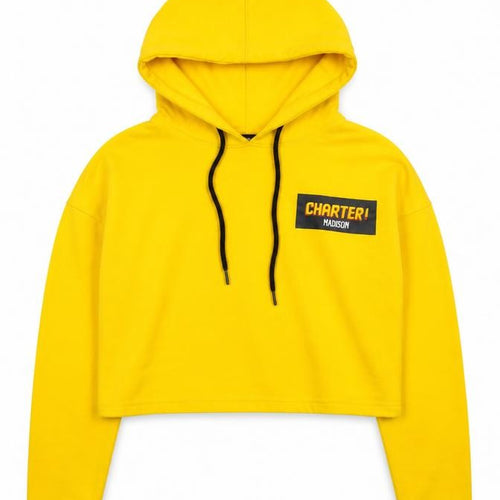 Missguided Women Yellow Cropped Pullover Hoodie UK 4 Cotton Blend
