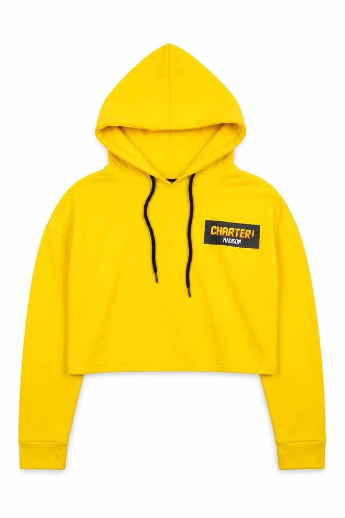Missguided Women Yellow Cropped Pullover Hoodie UK 4 Cotton Blend