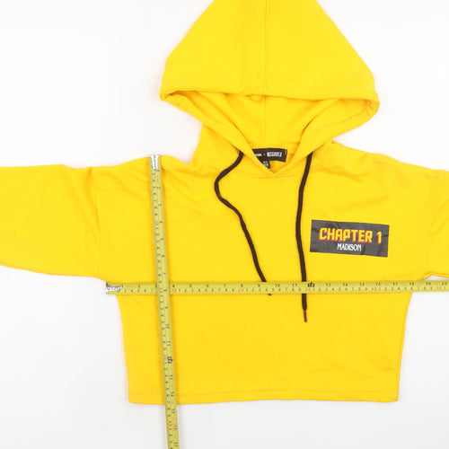 Missguided Women Yellow Cropped Pullover Hoodie UK 4 Cotton Blend