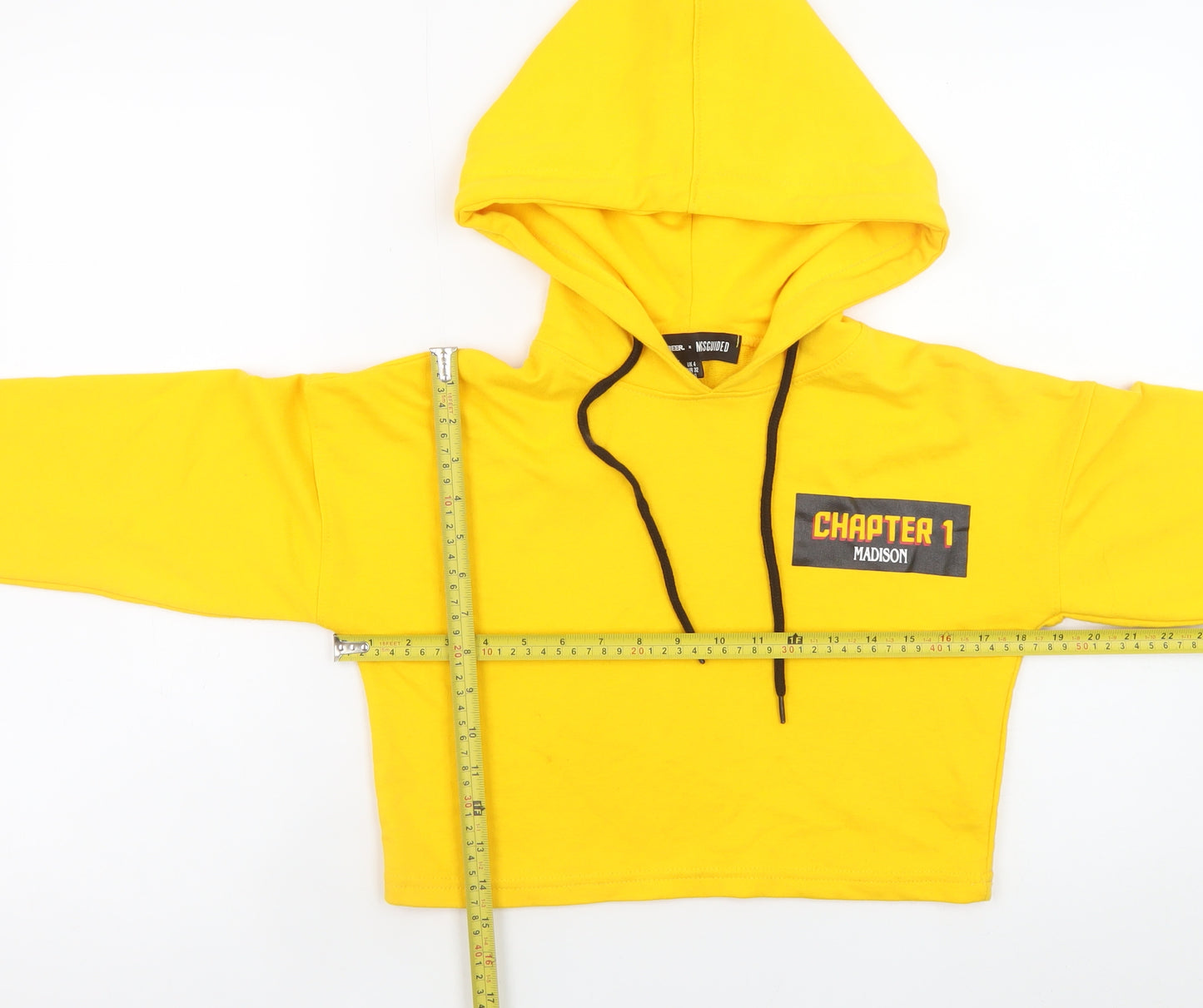 Missguided Women Yellow Cropped Pullover Hoodie UK 4 Cotton Blend