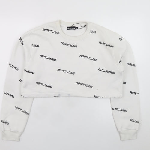 PrettyLittleThing Womens White Cropped Pullover Sweatshirt M