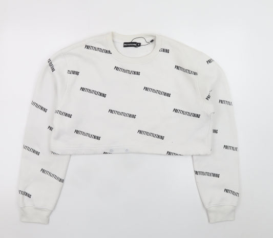 PrettyLittleThing Womens White Cropped Pullover Sweatshirt M