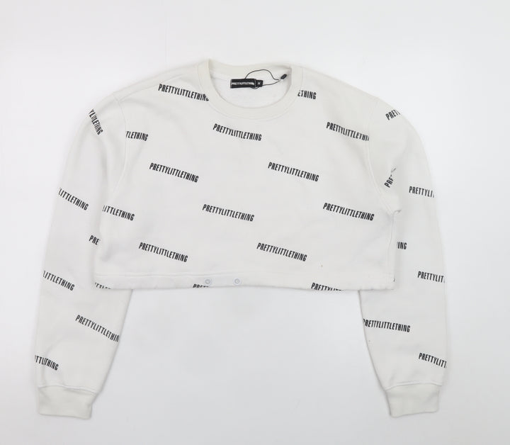 PrettyLittleThing Womens White Cropped Pullover Sweatshirt M