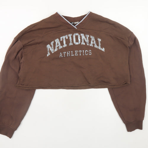H&M Divided Brown Cropped Pullover Sweatshirt Women L National Athletics