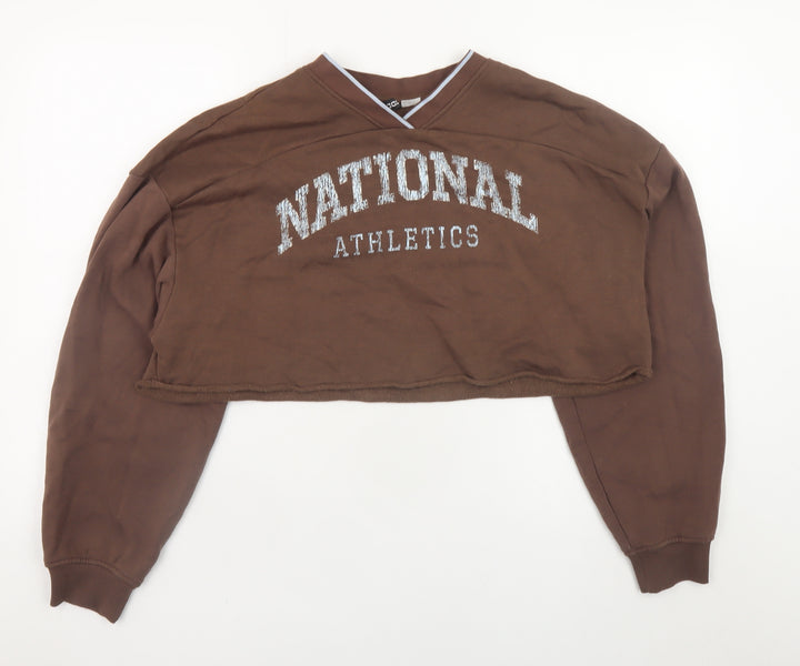 H&M Divided Brown Cropped Pullover Sweatshirt Women L National Athletics